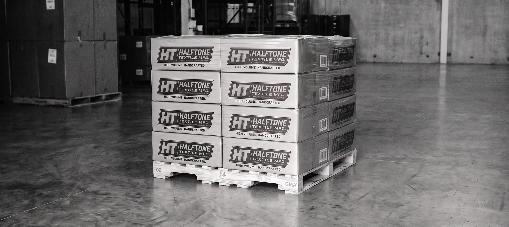 One wrapped pallet, cases counted and labeled